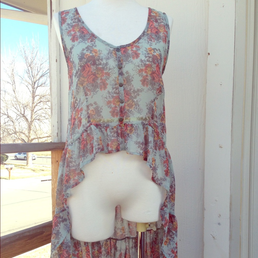 Forever 21 Hi-Low sheer floral tank top -M